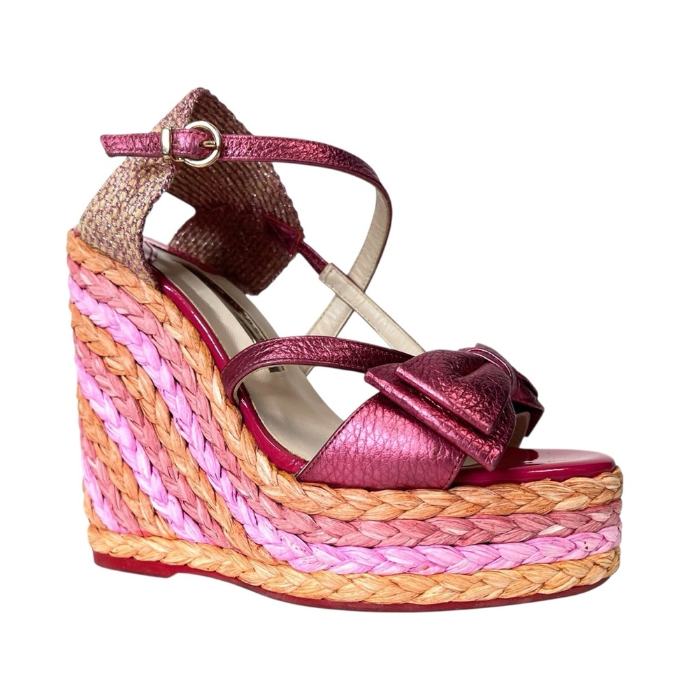 Sophia Webster Bonnie Iridescent Pink Espadrille Platform Wedge Bow Sandal EU38